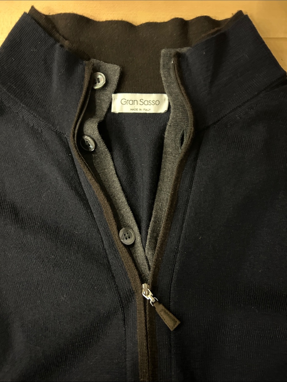 Gran Sasso Navy and Brown Zip-Neck Knit Jacket